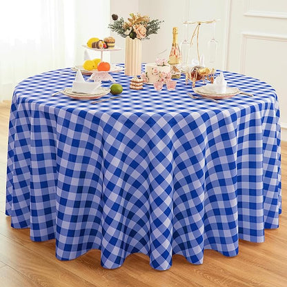 Waterproof Plaid Tablecloth Fabric - Round 120 Inch Classic Gingham Checker Table Cloth for Indoor/Outdoor Use - Buffalo Table Cover for Picnics, BBQs, and Parties