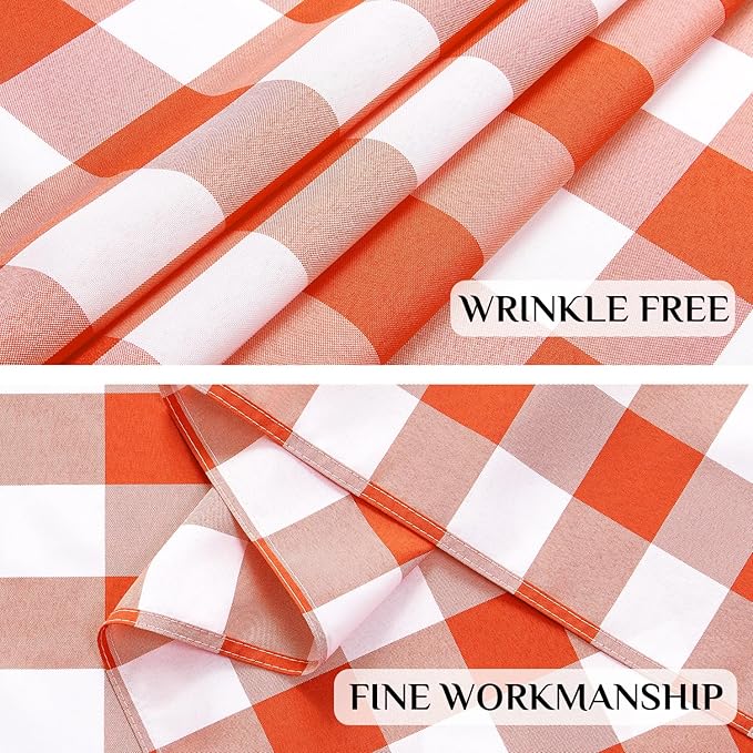 Softalker Gingham Checkered Tablecloth Square - Outdoor Waterproof Buffalo Plaid Table Cloth, Stain Resistant Washable Table Cover for Picnic, Camping, Dining - Orange and White, 54 x 54 Inch