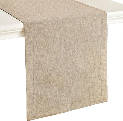 Mebakuk Linen Farmhouse Table Runner Large Burlap Style Soft and Waterproof Decorative Fabric Runner for Outdoor Wedding and Dinner (14 x 90 Inch, Mocha)