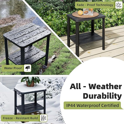 Adirondack Square Outdoor Side Table Set of 2, 2-Tier Small Outdoor Table for Patio, HDPE End Table for Backyard, Pool, Lawn, Indoor Companion, Easy Maintenance & Weather Resistant(Black)