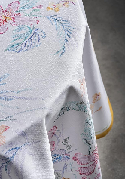 Maison d' Hermine Table Cloth Round Table 100% Cotton 63 Inches Tablecloth Reusable Decorative Everyday Use for Dining Room, Farmhouse, Home, Party, Festive & Wedding Spring Summer - Paradise Island