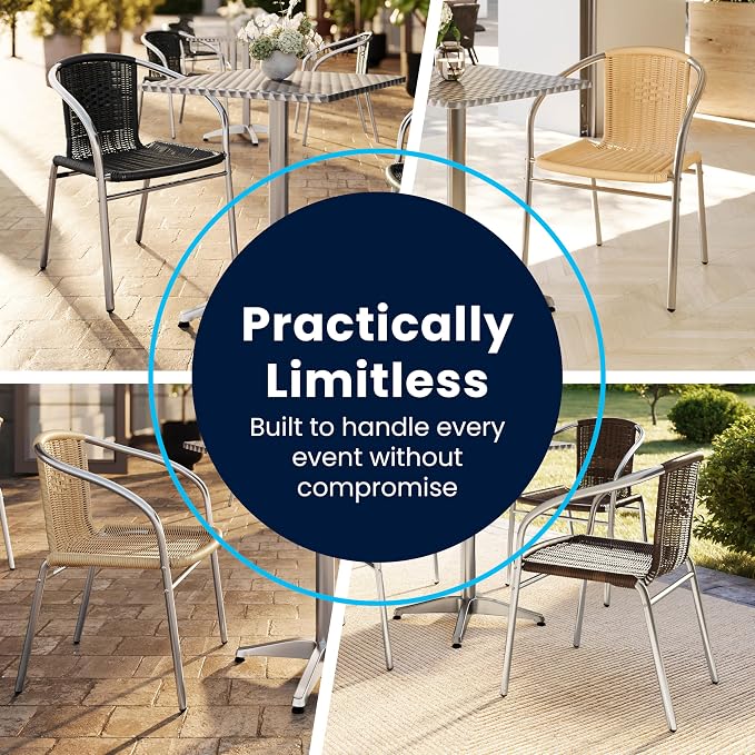EMMA + OLIVER Aluminum and Beige Rattan Indoor-Outdoor Stack Chair | Outdoor - Image 8