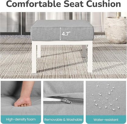Solaste Outdoor Footstools Patio Ottoman Set of 2, Aluminum All-Weather Outdoor Footrest Seat with Removable Cushions, Patio Furniture Ottomans for Garden, Backyard, Poolside-White