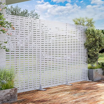 Casaphoria Metal Privacy Screen Outdoor, 72" H x 47" W Freestanding Decorative Privacy Screen for Patio Deck Balcony Garden with Stable Base, White-Abraham