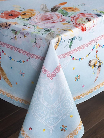 Maison d' Hermine Table Cloth Rectangle Table 100% Cotton 54 x 72 Inches Tablecloth Reusable Decorative Everyday Use for Dining Room, Farmhouse, Home, Party, Festive & Wedding Spring Summer - Ibiza