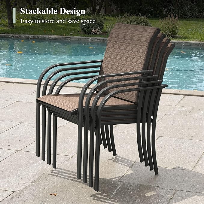 Outdoor Chairs Set of 6, Stackable Patio Dining Chairs - Image 4