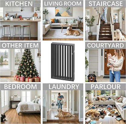 Vantas Folding No-Assembly Metal Pet Gate 120" Wide, 24" Extra Tall Dog Gate with Door Walk Through, Freestanding Accordion Puppy Gate Dog Door for Indoor & Outdoor, with 2PCS Support - Black