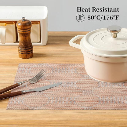 Leetaltree Coral Placemats Set of 4 - Heat Resistant Non-Slip Place mats for Dining Table, Washable Durable PVC Vinyl Woven Table Mats（Coral, 4）
