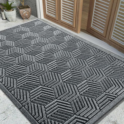 Yimobra Large Door Mat 47x32, All-Season Waterproof Outdoor Mats for Front Door Entrance with Drainage Holes, Heavy Duty Non-Slip Doormat for Garage Patio Entryway Indoor, Black Gray