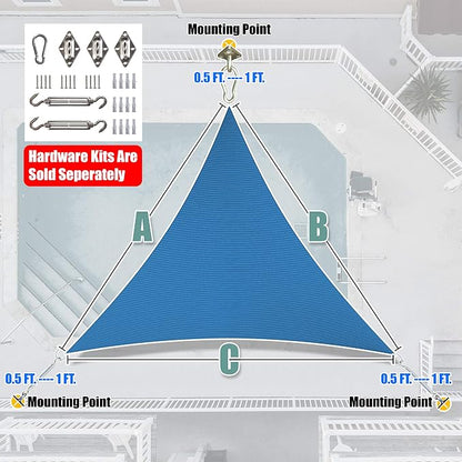 Amgo Custom Size 7' x 7' x 7' Blue Triangle Sun Shade Sail UPF50+ AGTAPT10 - Image 6