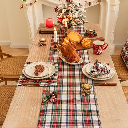 Red White Plaid Christmas Table Runner, Winter Holiday Table Runners 72 inches Long Xmas Decorations Indoor Outdoor Farmhouse Home Kitchen Dining Party Decor