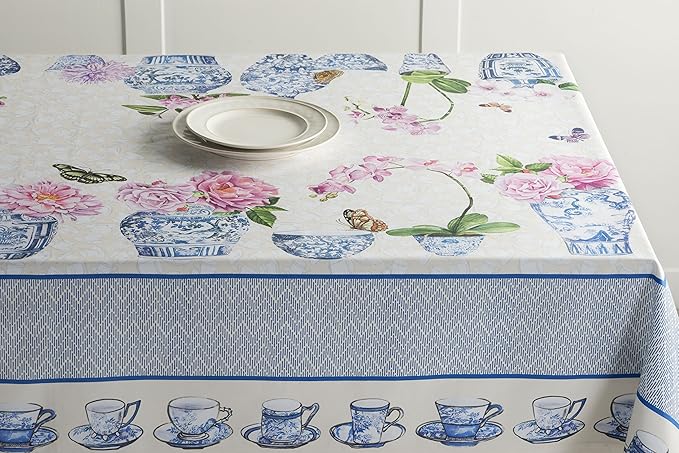 Maison d' Hermine Table Cloth Rectangle Table 100% Cotton 60 x 90 Inches Tablecloth Reusable Decorative Everyday Use for Dining Room, Farmhouse, Home, Party, Festive & Wedding Spring Summer - Canton
