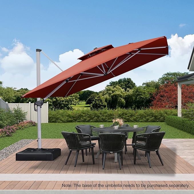 PURPLE LEAF Cantilever Outdoor Umbrella 11'x 11' Large Double Top Brick Red | - Image 2