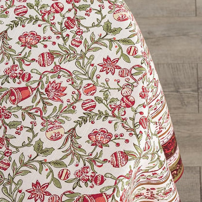 Maison d' Hermine Table Cloth Round Table 100% Cotton 69 Inches Fall Tablecloth Reusable Everyday Use for Thanksgiving Christmas Decorations Dining Farmhouse Party (Reveillon Au Jardin)