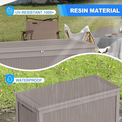 260 GallonOutdoor Storage Box,Resin Deck Boxes Waterproof, IndoorOutdoor Bin for Package Delivery, Patio Cushions, Gardening Tools, Lockable, UV Resistant