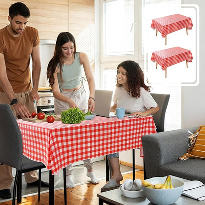 Nasitos 2 Pack Vinyl Table Cloth Flannel Backed 60x102 Inch-Rectangle Waterproof Tablecloth Checkered Red and White, Wipeable Plastic Table Cover for Dinner Party, Kitchen, Outdoor