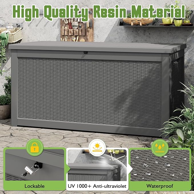 330 Gallon Outdoor Storage Box, Resin Large Deck Box Outdoor Waterproof Storage - Image 4