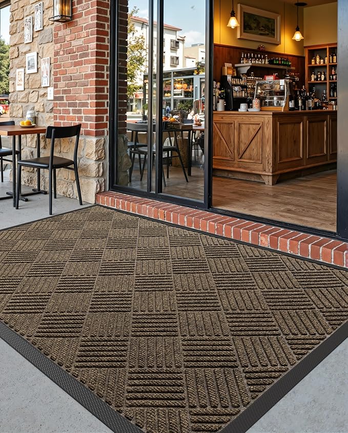 DEXI Front Door Mat Outside Entrance, 2x3 ft Rubber Entry Doormat Heavy Duty, Welcome Mats Non Slip for Inside House Floor Entryway Back Doors Exterior Patio, Diamond Brown