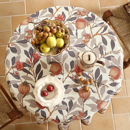 patdrea Designer Linen Round Tablecloth,Vintage Pomegranates and Leaves Tree Tablecloths,Fall Table Decor Cover for Kitchen Dining Christmas,Thanksgiving,Tea Party,Diameter 67"-Tehran a