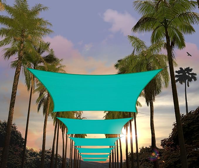 Amgo Custom Size 22' x 22' Turquoise Rectangle Square Sun Shade Sail UPF50+ by Amgo