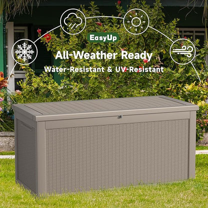 EasyUp 320 Gallon Outdoor Storage Box Waterproof, UV Resistant Resin Deck Box with Hydraulic Rod, Reinforced Stability for Patio, Garden, Rattan Gray