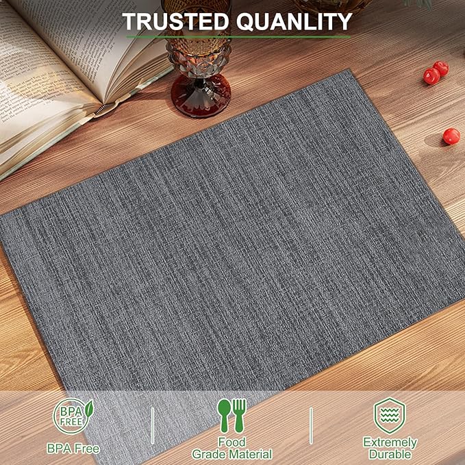 BETEAM Placemats Set of 6, Woven Vinyl Placemat for Dining Table Washable Wipeable Kitchen Place Mats Durable Indoor Outdoor Table Mats