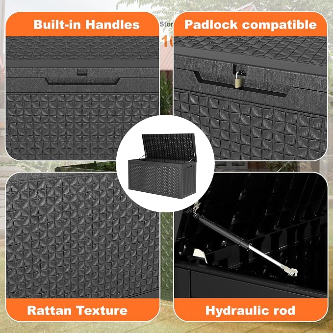 120 Gallon Waterproof Outdoor Storage Box, Resin Deck Box, Lockable Outside - Image 4