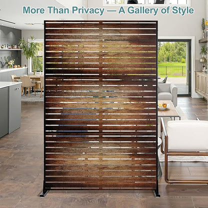 Metal Privacy Screen Outdoor Freestanding Privacy Wall Panels and Decorative Patio Dividers,Crafted from Steel with Sun-Proof Design,Ideal for Patio,Garden,72" H×47" L（Wooden&Vintage-3 Panels