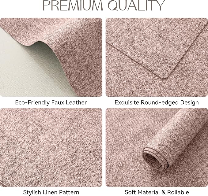 Romanstile Vinyl Placemats Set of 12-12 X 17 Inch - Heat Resistant Place Mats 100% Waterproof Oilproof Wipeable Reversible Faux Leather Table Mats for Kitchen, Dining, Party, Outdoor, Pink
