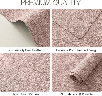 Romanstile Vinyl Placemats Set of 12-12 X 17 Inch - Heat Resistant Place Mats 100% Waterproof Oilproof Wipeable Reversible Faux Leather Table Mats for Kitchen, Dining, Party, Outdoor, Pink