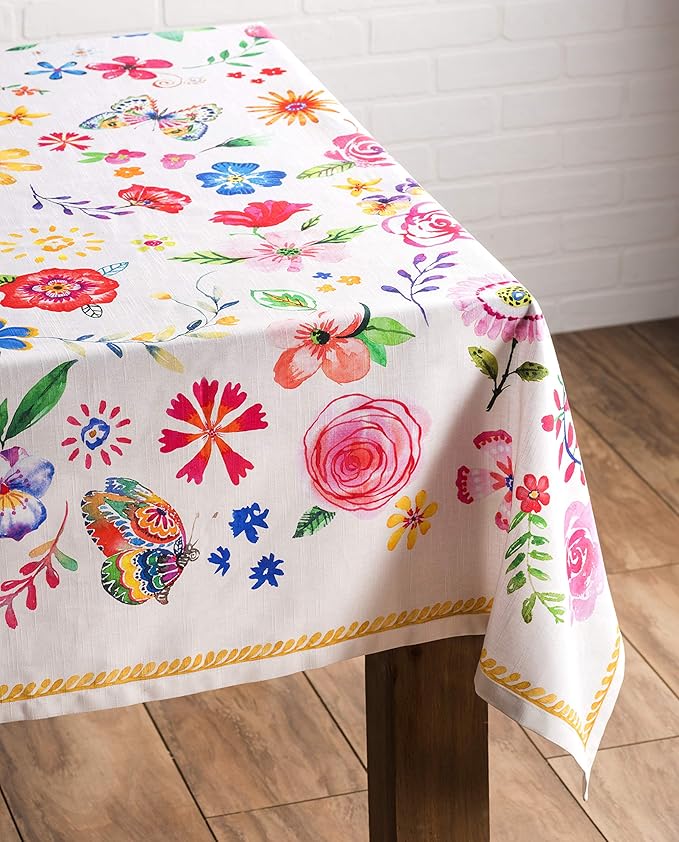 Maison d' Hermine Table Cloth Rectangle Table 100% Cotton 70 x 108 Inches Tablecloth Reusable for Dining Room, Farmhouse, Home, Party, Festive & Wedding Spring Summer - Happy Florals - Sweety