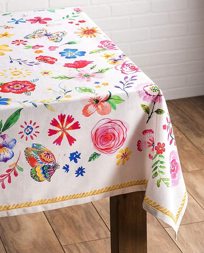 Maison d' Hermine Table Cloth Rectangle Table 100% Cotton 60 x 90 Inches Tablecloth Reusable for Dining Room, Farmhouse, Home, Party, Festive & Wedding Spring Summer - Happy Florals - Sweety