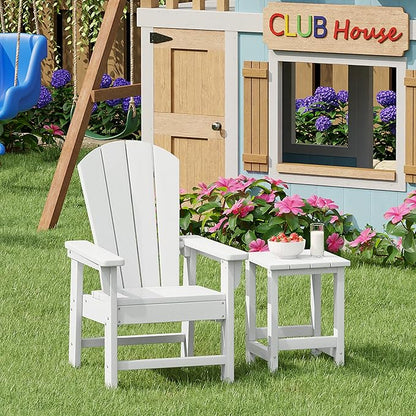 Costaelm Kids Outdoor Side Table, Small Patio HDPE Adirondack Square Table, Porch End Table for Outside Pool Garden, White