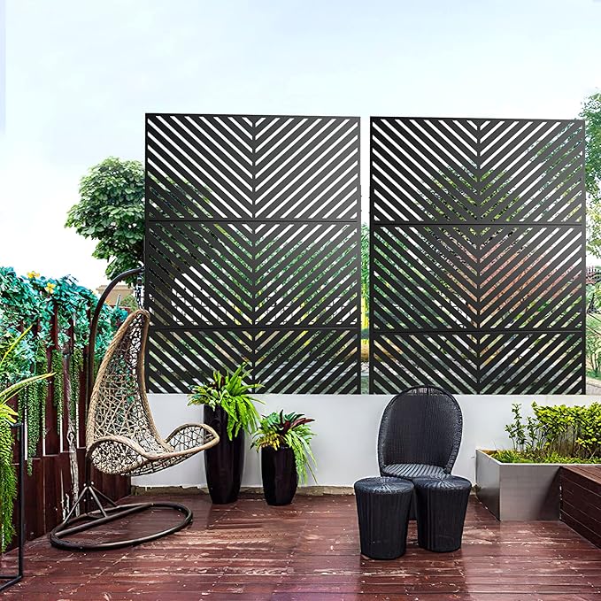 Metal Privacy Screen Outdoor 72" H×47" W,Freestanding Decorative Privacy Screen for Balcony Yard&Garden,Privacy Fence-Black&Arrow