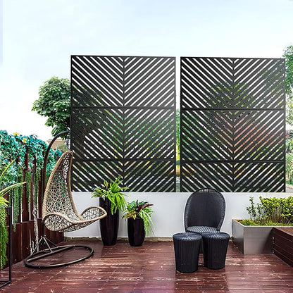 Metal Privacy Screen Outdoor 72" H×47" W,Freestanding Decorative Privacy Screen for Balcony Yard&Garden,Privacy Fence-Black&Arrow