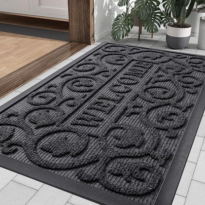 Smiry Welcome Door Mat Outside Entrance, Heavy Duty Trap Dirt and Moisture Easy Clean Low Profile Patio Porch Indoor Outdoor Front Doormat for Entry, 36x24 Inch, Grey