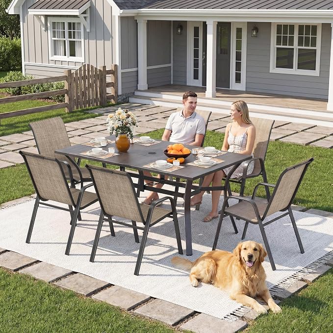 Outdoor Patio Chairs Set of 6 Stackable Dining Chairs All-Weather Textilene - Image 3