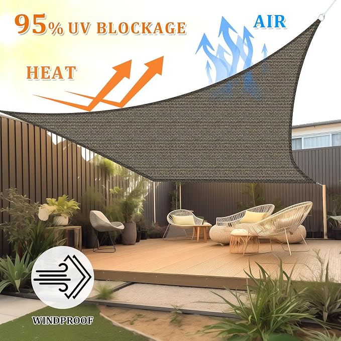 Shade&Beyond Rectangle Sun Shade Sail 10'X15' Permeable Canopy Mocha - Image 2