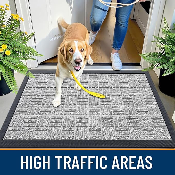 OLANLY Front Door Mat Outside Entrance 71x47, Absorbent, Heavy Duty Sturdy Natural Rubber Doormat Indoor Outdoor, Non-Slip, Stain and Fade Resistant, Low Profile Floor Mat for Entryway, Light Gray