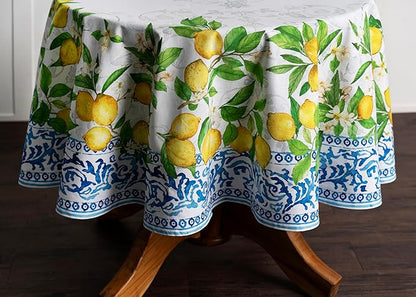 Maison d' Hermine Table Cloth Round Table 100% Cotton 69 Inches Tablecloth Reusable Decorative Everyday Use for Dining Room, Farmhouse, Home, Party, Festive & Wedding Spring Summer - Cedrat