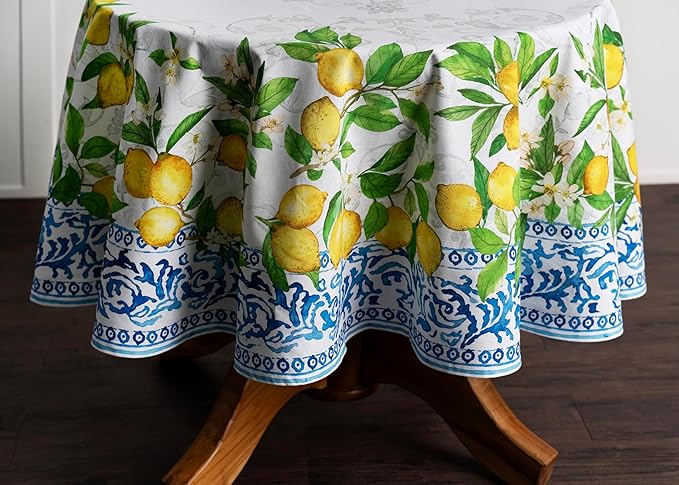 Maison d' Hermine Table Cloth Round Table 100% Cotton 63 Inches Tablecloth Reusable Decorative Everyday Use for Dining Room, Farmhouse, Home, Party, Festive & Wedding Spring Summer - Cedrat