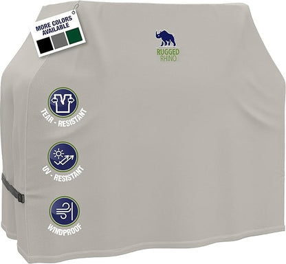 RUGGED RHINO 60 Inch Heavy Duty Grill Cover for Outdoor Grills, All Season Three Layer Waterproof UV Resistant Windproof Gas BBQ Covers, Compatible for Weber Char-Broil Pit Boss Traeger and More Beige