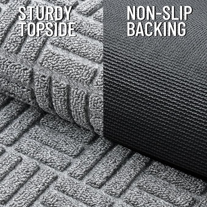 OLANLY Front Door Mat Outside Entrance 71x23, Absorbent, Heavy Duty Sturdy Natural Rubber Doormat Indoor Outdoor, Non-Slip, Stain and Fade Resistant, Low Profile Floor Mat for Entryway, Charcoal Gray