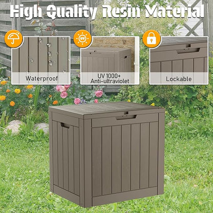 NUNU LAB 31 Gallon Outdoor Storage Box Waterproof, Outside Package Delivery Deck Boxes with Lockable Lid, Backyard Storage Bin For Garden Tools, Patio Cushions Accessories, Gray