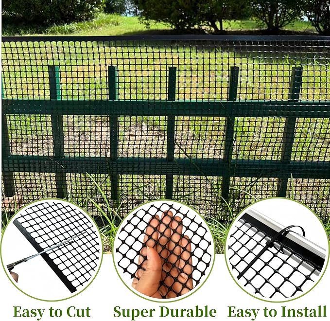 PotatoLife Plastic Wire Mesh Fence, Balcony Fence for Baby and Pets, Safety Fence, Stair Protector, Poultry, Garden, Tree Support, Durable Material, Free Zip Ties (Black, 15.7'' x 40')