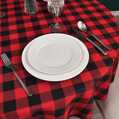 Waterproof Plaid Tablecloth Fabric - Round 90 Inch Classic Gingham Checker Table Cloth for Indoor/Outdoor Use - Buffalo Table Cover for Picnics, BBQs, and Parties