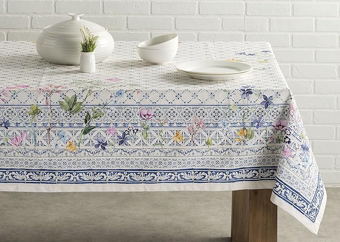 Maison d' Hermine Table Cloth Rectangle Table 100% Cotton 60 x 108 Inches Tablecloth Reusable Decorative Everyday Use for Dining Room, Farmhouse, Home, Party, Festive & Wedding Spring Summer - Faience