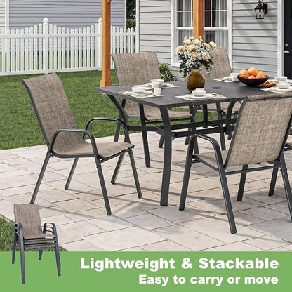 Outdoor Patio Chairs Set of 6 Stackable Dining Chairs All-Weather Textilene - Image 6
