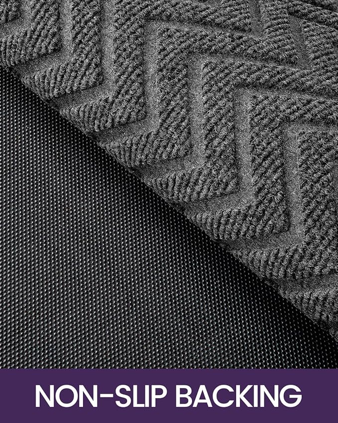 DEXI Front Door Mat Outside Entrance, 2x3 ft Rubber Entry Doormat Heavy Duty, Welcome Mats Non Slip for Inside House Floor Entryway Back Doors Exterior Patio, Chevron Dark Grey