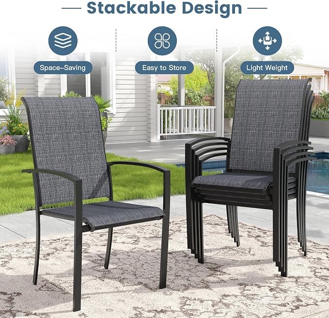 DIFY Patio Chairs Set of 6, Stackable Outdoor Dining Chairs - Image 3